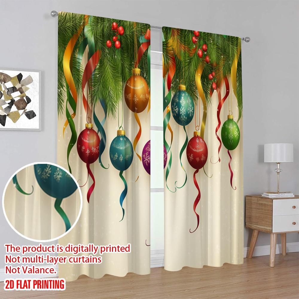 2pcs,2D Plane Printing Curtain Fabric Christmas Ornaments Hanging Festive Ribbons (3) Versatile 100% Polyester (without Rod)