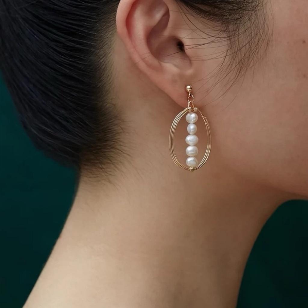 Natural Freshwater Baroque Pearl Handmade Wrapped Circle Earrings Earrings Japanese and Korean Femininity Jewelry Silver Needle