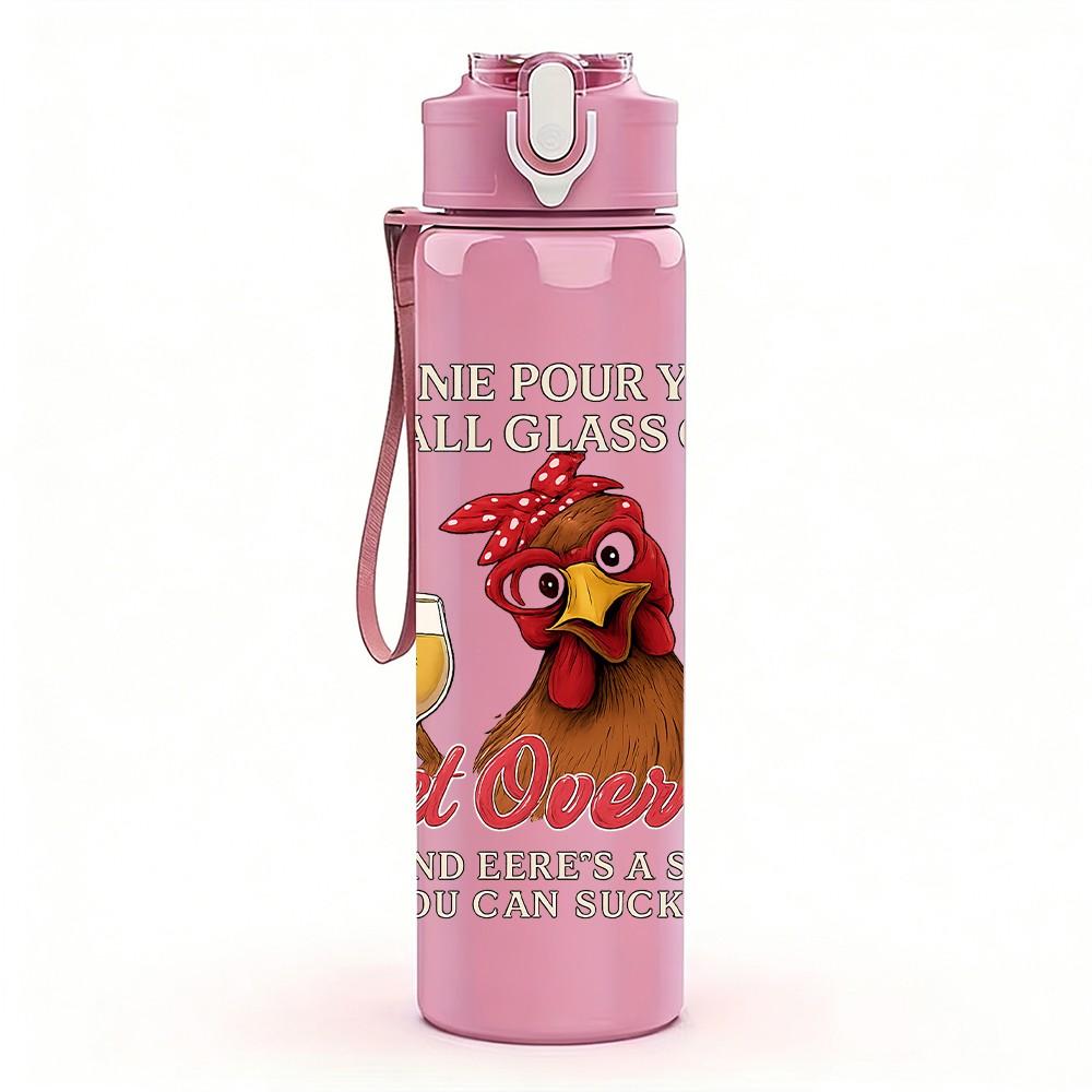 1PC Wine Glass Chicken Letter Print 750ml Color Plastic Sports Water Bottle Leakproof Flip Straw Lid Suitable for Sports Office Home Use