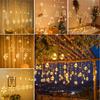 Solar and USB Styles LED Christmas Curtain String Lights, Star Moon Wish Ball Decor Lights, Warm White Ambient Icicle Lights, Multiple Styles
