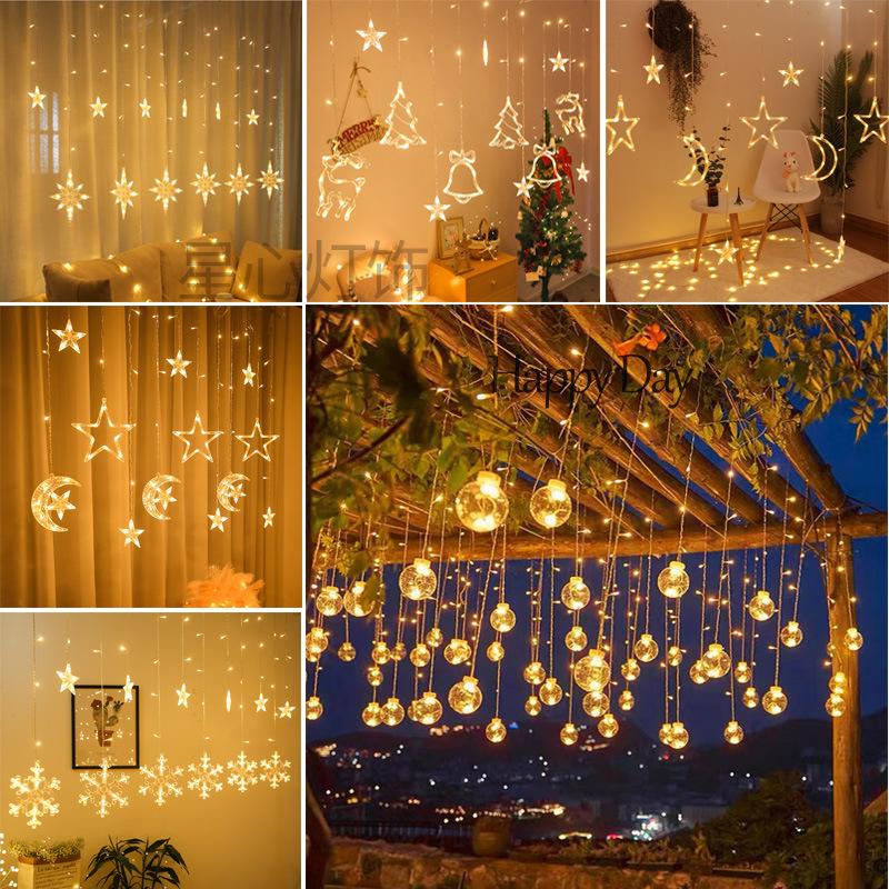 Solar and USB Styles LED Christmas Curtain String Lights, Star Moon Wish Ball Decor Lights, Warm White Ambient Icicle Lights, Multiple Styles