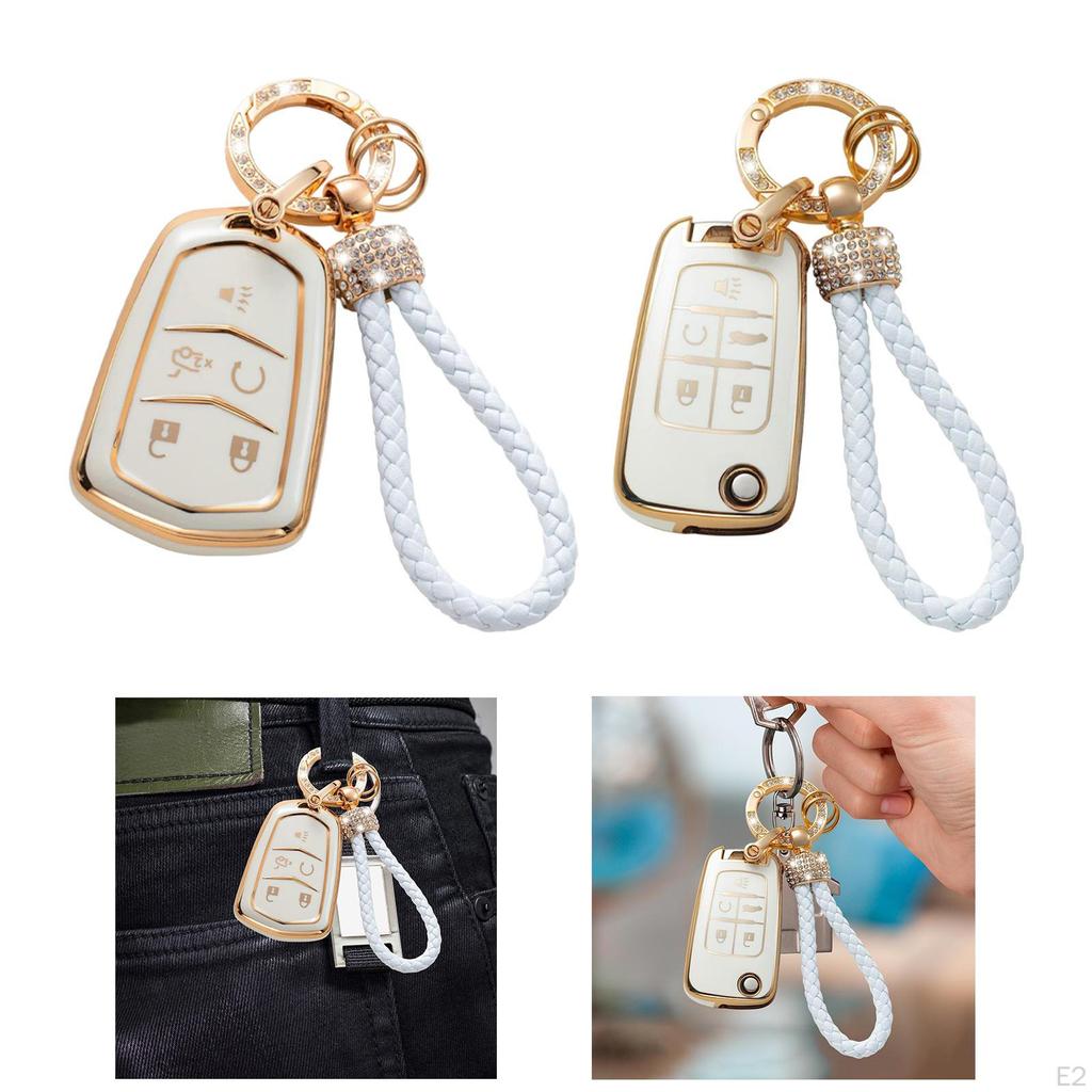 5 Buttons Car Key Fob Cover Smart Protector Holder Auto Accessories with Keychain Strap