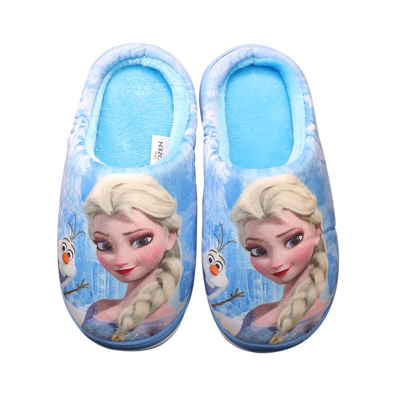 Frozen Elsa Princess Non-Slip Cotton Slippers for Girls - Warm Plush Home Slippers for Autumn/Winter