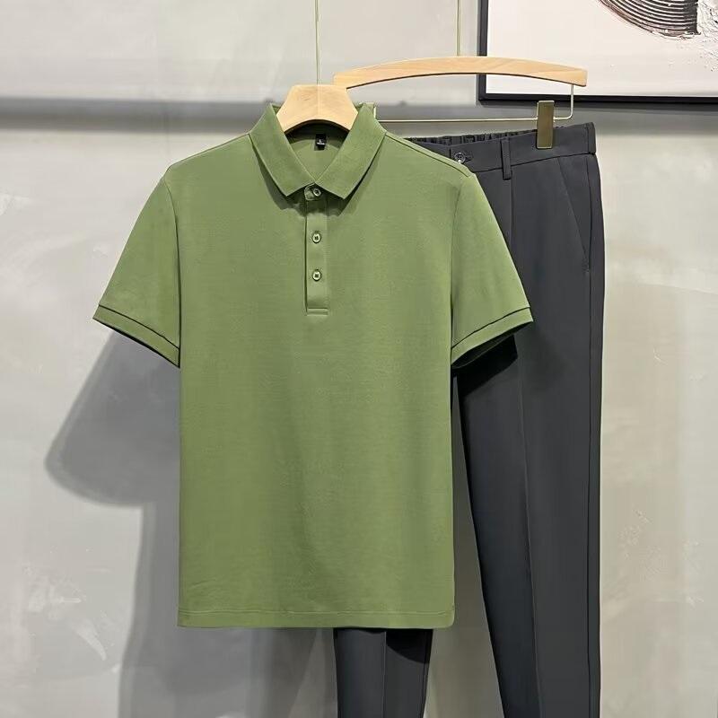 Men's Polo Shirt Summer New Short Sleeve Solid Color Turn-down Collar Casual Slim Fit Tops