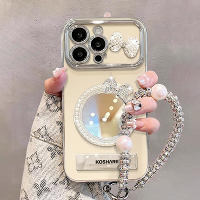 Spiegel Schleife Puppe Armband Geeignet für Apple 16 Großes Fenster Handyhülle mit Halterung 15 Galvanisiert Sturzsicher 14pm