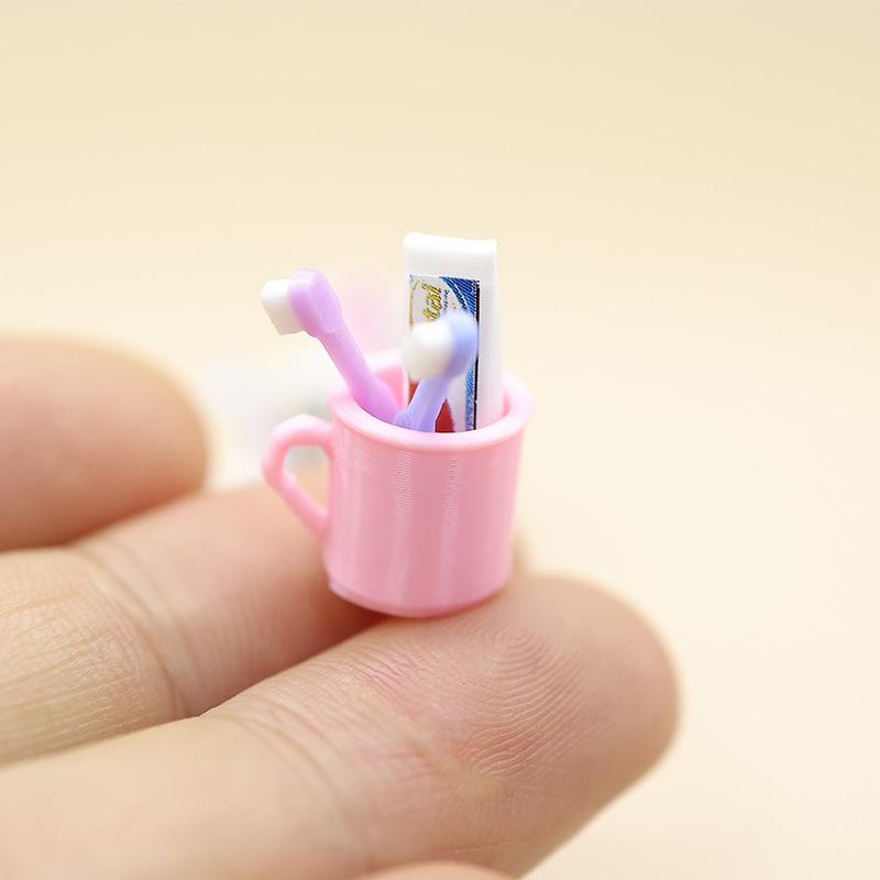 1 Set Doll House Furniture Accessories Toy 1/12 Dollhouse Miniature Mini Cup Toothpaste Toothbrush