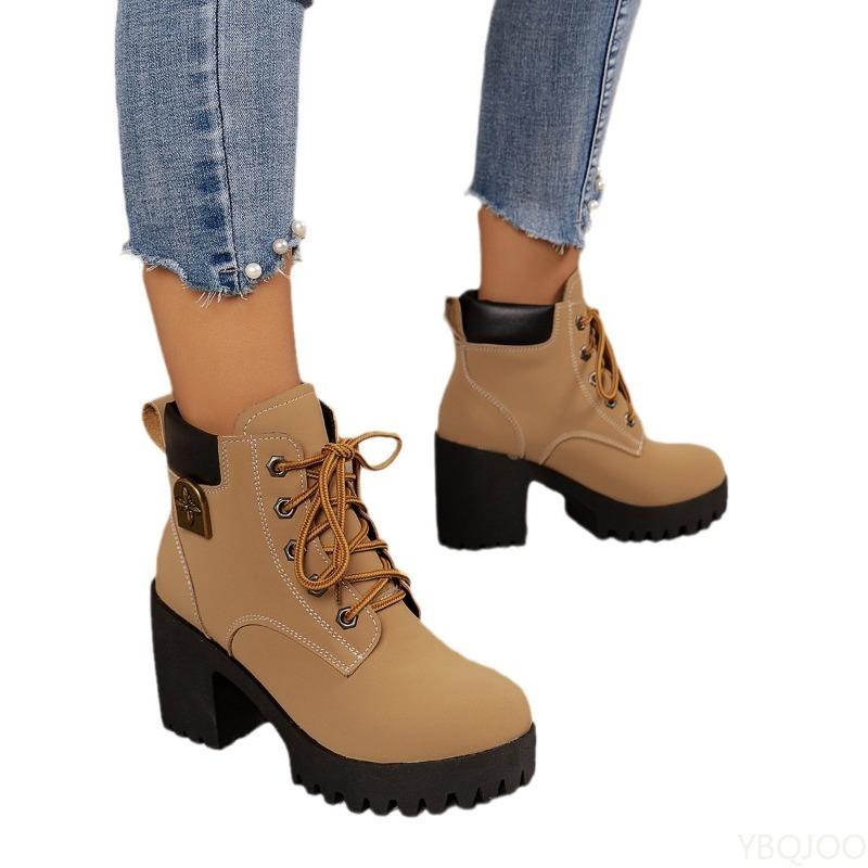 Fashionable Spring Autumn New Short Boots Women Casual Comfortable Thick Heels Anti Slip Height Increasing Women's Shoes