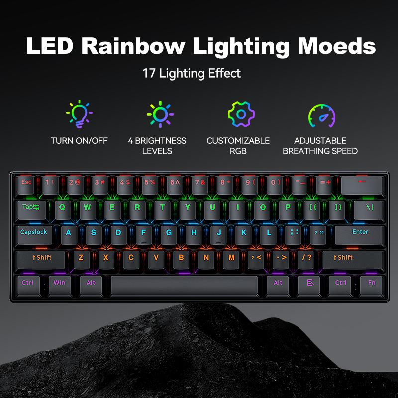 T60 Mechanical 61keys Gaming Wired Keyboard Customized Hot-Swap RGB Backlit Multimedia Function Keys for Laptop/PC
