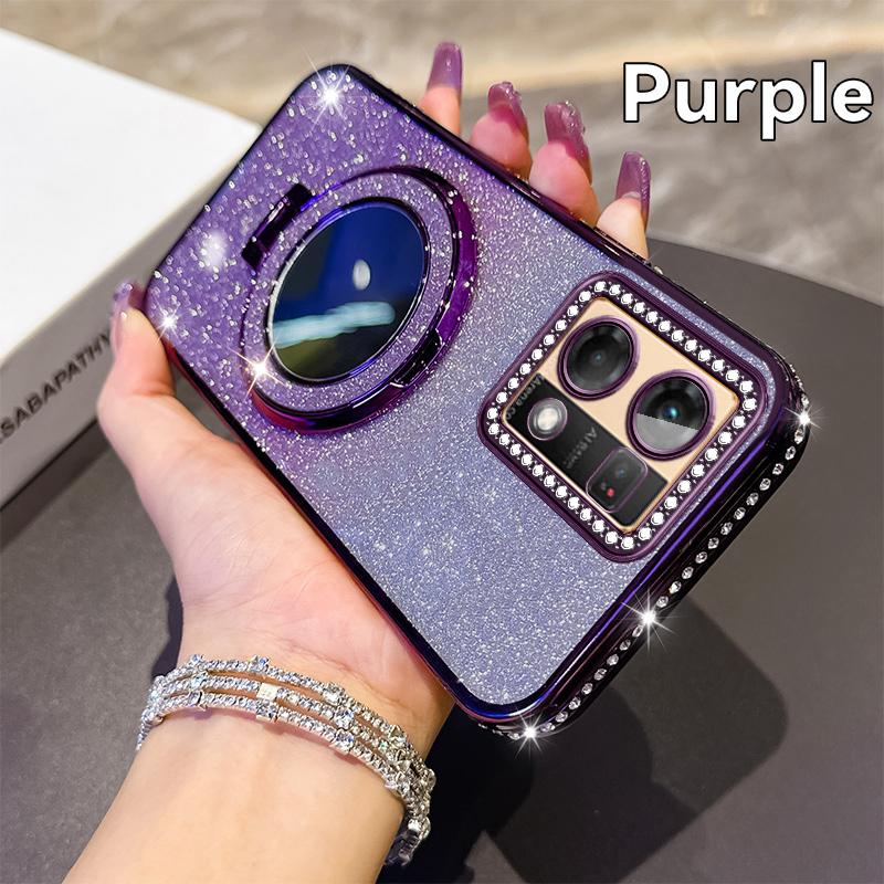 For OPPO Reno 12 12F 13F Luxury Magnetic Plating Stand Shockproof Glitter Phone Case For OPPO Reno 12 Bling Cover Reno 13F Cases