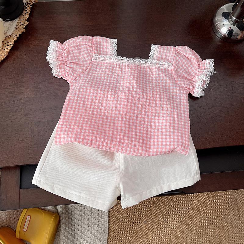 Girls Summer Plaid Princess Dress and Short Sleeve Vest Set 80