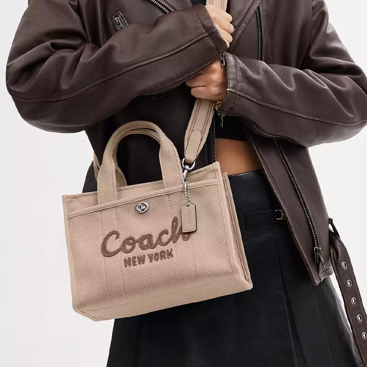 Coach Cargo 26 Embroidered Logo Zipper Closure Large Capacity Canvas Satin Leather Tote Shopping Bag Women Tote Natural CP164-LHVRA