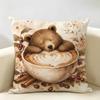 Cool Funny Bear Coffee Cushion Cover Durable Hypoallergenic Organic Linen Pillow Cover Short Size Washable Skin-Friendly