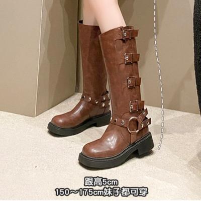 Brown Thick-heeled Boots for Women's 2025 New Autumn Small Height-increasing Knight Boots with Skirt Versatile Boots
