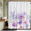 Plant Leaves Flower Bath Curtains Set Garden Floral Drum Tower Fabric Bathroom Decor Splash Resistant Partition Bath Curtains