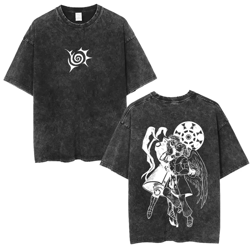 Sommer-Heißverkauf Gewaschenes Vintage Anime Die Sieben Todsünden T-Shirt Unisex Mode-T-Shirt Y2k Gothic Baumwolle Übergroßes T-Shirt