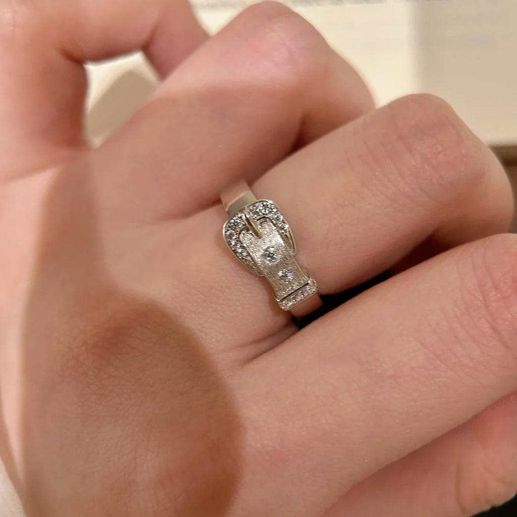 Brushed Belt Buckle Ring Ins Luxury Diamond Internet Celebrity Index Finger Open Ring