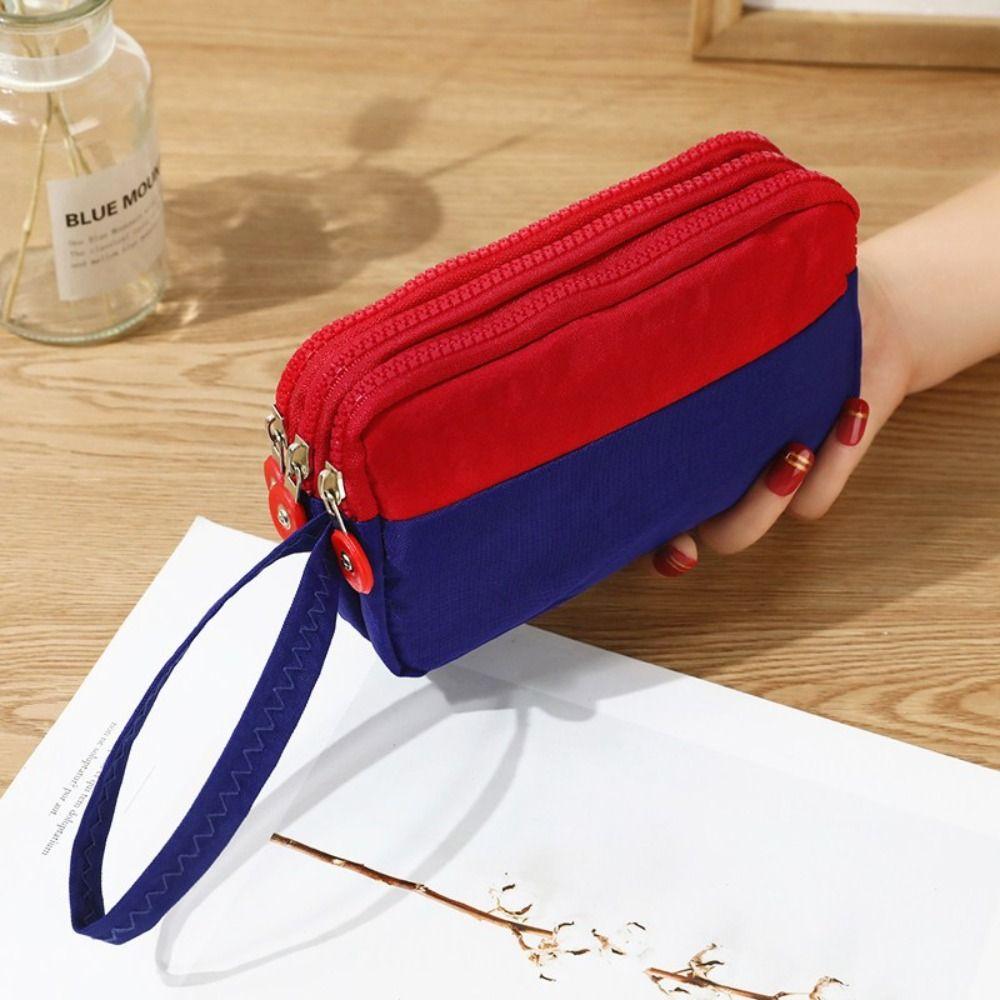 

Nylon Contrasting Colors Wrist Bag Waterproof Simple Hand Bag Three Layer Coin Purse Shopping червоний