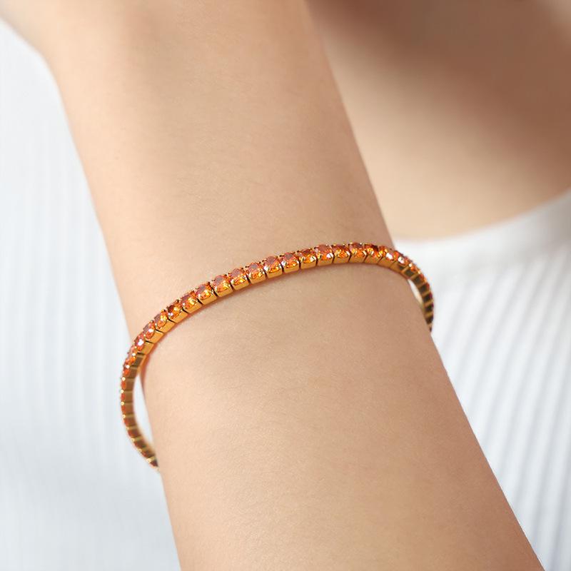 Colorful Elastic Zircon Bracelet: 18K Gold-Plated Titanium Steel, Versatile & Elegant for Women