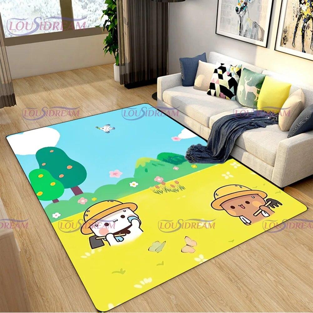 3D Print Cartoon Bubu and Dudu Carpet Cute Lover Bear Area Rug for Living Room Bedroom Decorate Door Mat Kids Room Rug Gift