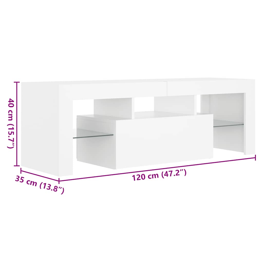 TV Stand with LED Lights White 120 X 35 X 40 Cm