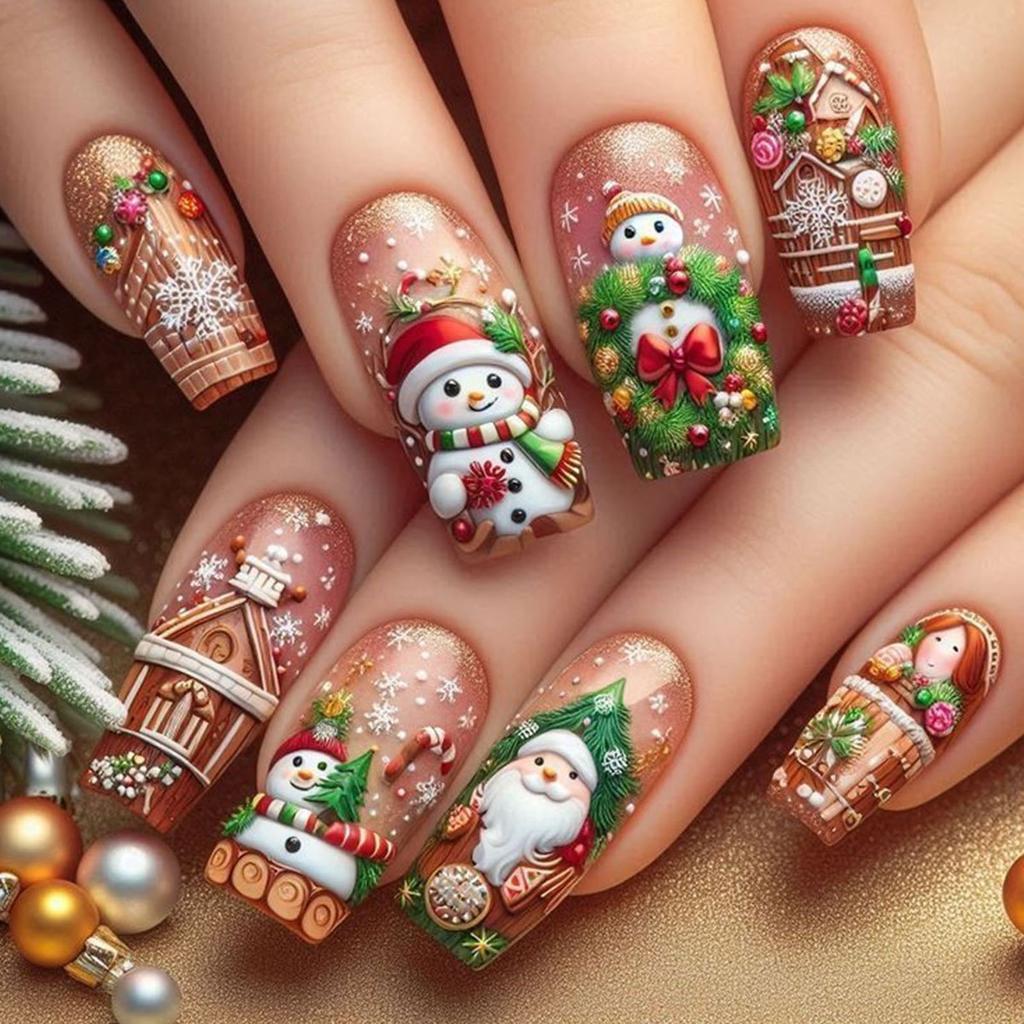 Festive Press On Nail SelfAdhesive Gel Stickers Christmas Patterns Nail Art Tools With Emery Board