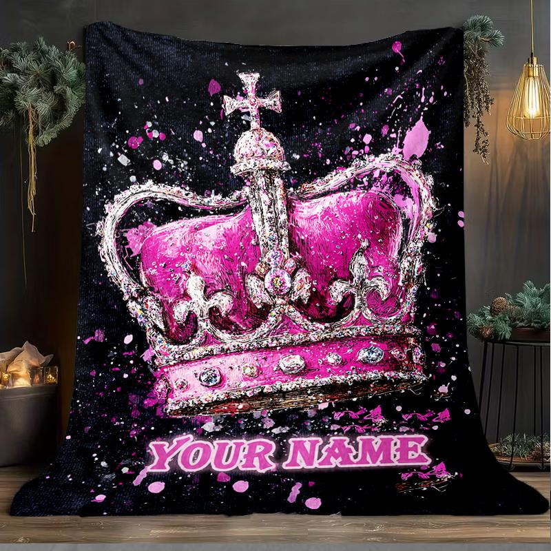 1PC Custom Name Royal Crown Artwork outdooor Flannel blankets Patterns Throw Blanket All-Season Soft Gift for Couch, Bed, Camping gifts