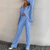Women's 2 Piece Casual Outfits Long Sleeve Button Down Shirt High Waist Long Pants Loungewear Streetwear