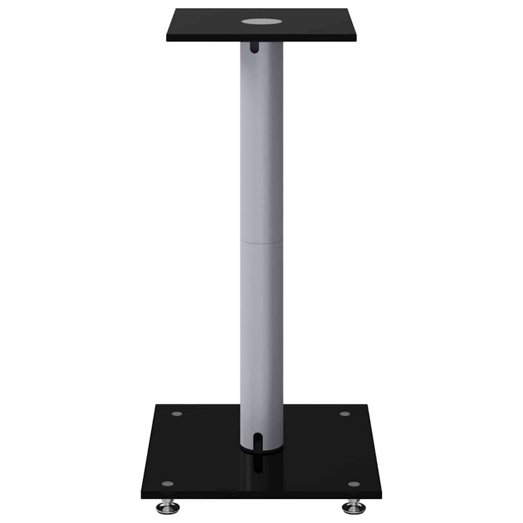 Speaker Stands 2 Pcs Black & Silver Tempered Glass 1 Column