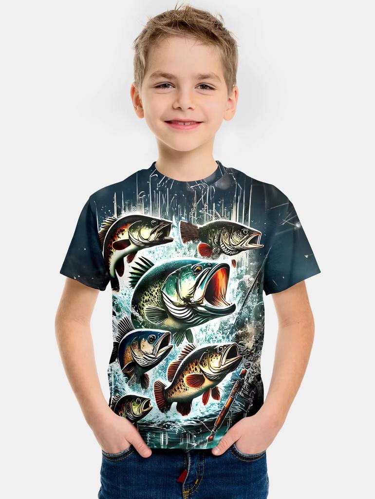 Boys Clothes Fish Pattern 3D Print T-Shirt Summer New Style Children's Fishing Shirt Casual Short Sleeve Fashion Streetwear Top