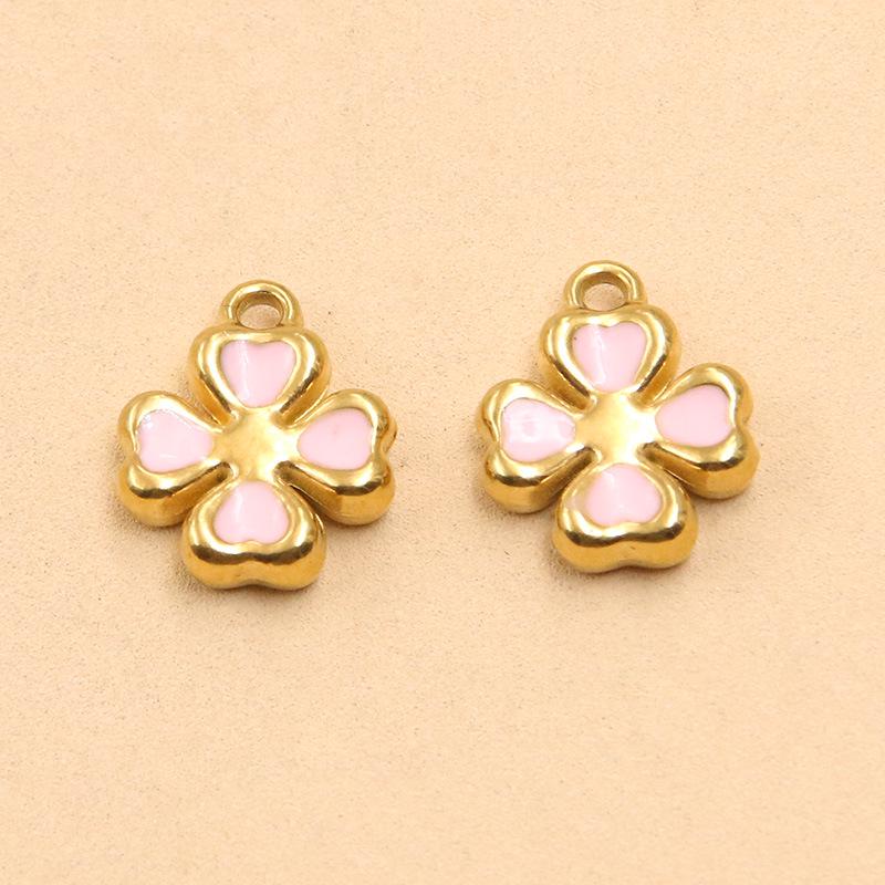 10x12mm Double-Sided Enamel Four-Leaf Clover Pendant, Stainless Steel, 5 Colors, DIY Jewelry Accessory