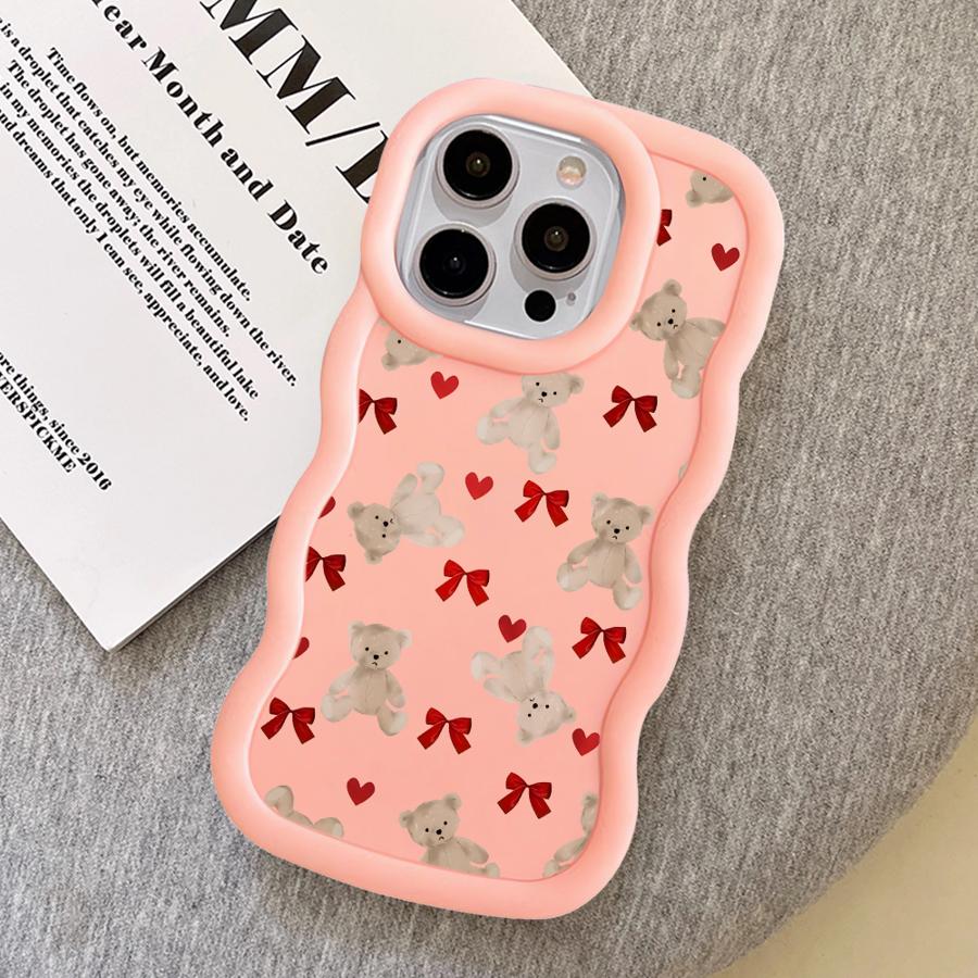 Cute Bow Bear Case for iPhone 15 Plus 14 17 Air 11 XR 16 Pro Max 13 12 8 Soft Phone Cover