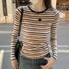 Women's Retro Color Block Striped Long Sleeve Slim Fit T-Shirt