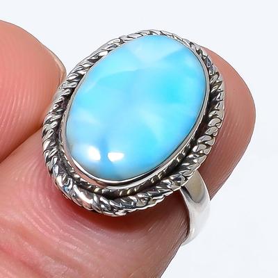 Natural Republic Larimar Gemstone 925 Solid Sterling Silver Gift Ring S.6 U8t26