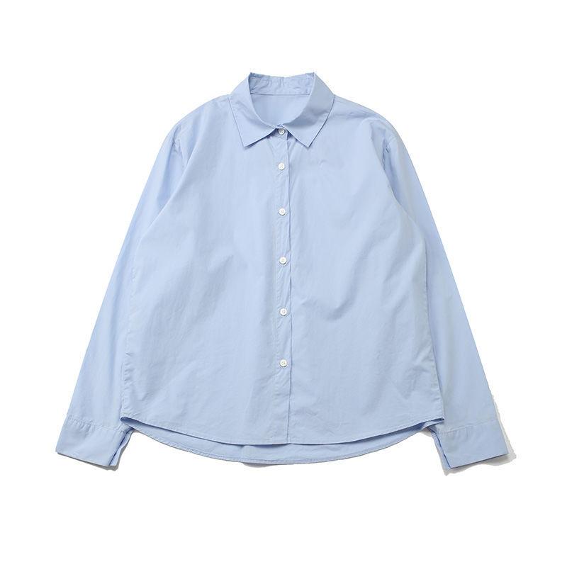 

Женская однотонная рубашка, свободная блузка с длинными рукавами, рубашка с длинными рукавами в гонконгском стиле, летняя рубашка, модная одежда для девочек 3XL синий