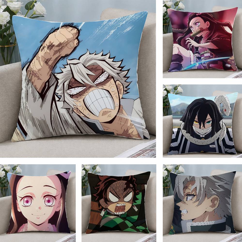 Demon Slayer Entertainment District Arc Anime Plush Pillow Cover Soft Short Plush Cushion Cover For Sofa Bedroom Home Decor
