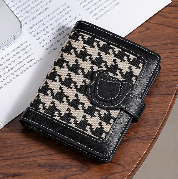 Cute Maoni Bear Wallet Autumn Checkered Short Lightweight Card Bag Fashionable Small Wallet Large Capacity for Women Card Bag