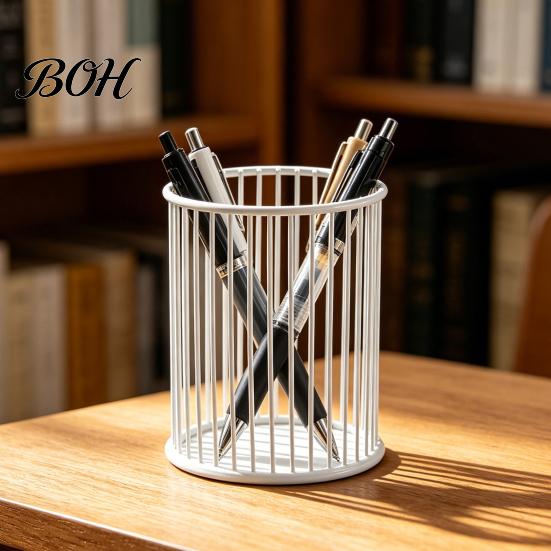 Office Desk Pen Holder Metal Holder, Nordic Organizer for Makeup Brushes, Electroplated Accessory Anti-Rust Multifunctional Storage Basket Pencils