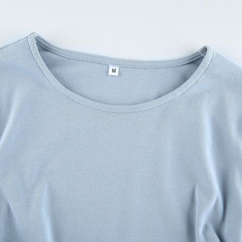 Top corto aderente a maniche lunghe con scollo a V sexy T-shirt lavorata a maglia con fasciatura irregolare con coulisse da donna