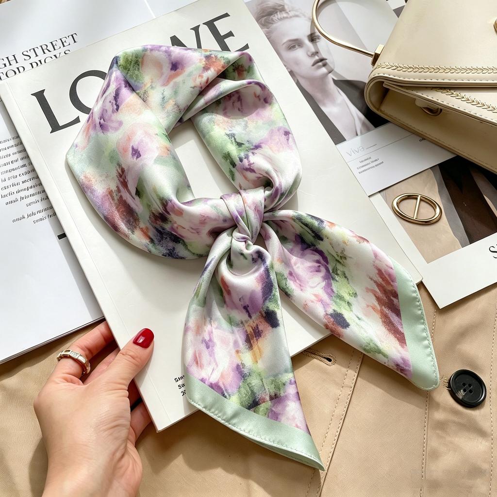 Autumn and winter Maillard cashew square scarf silk scarf women's shirt versatile neck small scarf tied hair decorative scarf