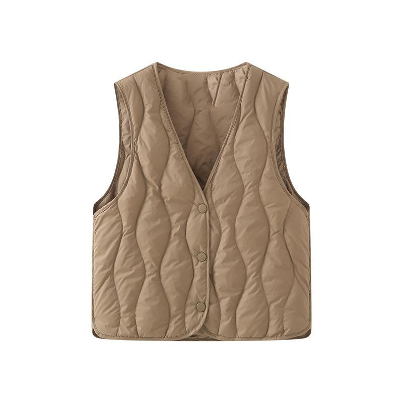 

Large size solid color V-neck liner thickened light down cotton clothes vest jacket women s new winter base 3XL 140-155 хаки