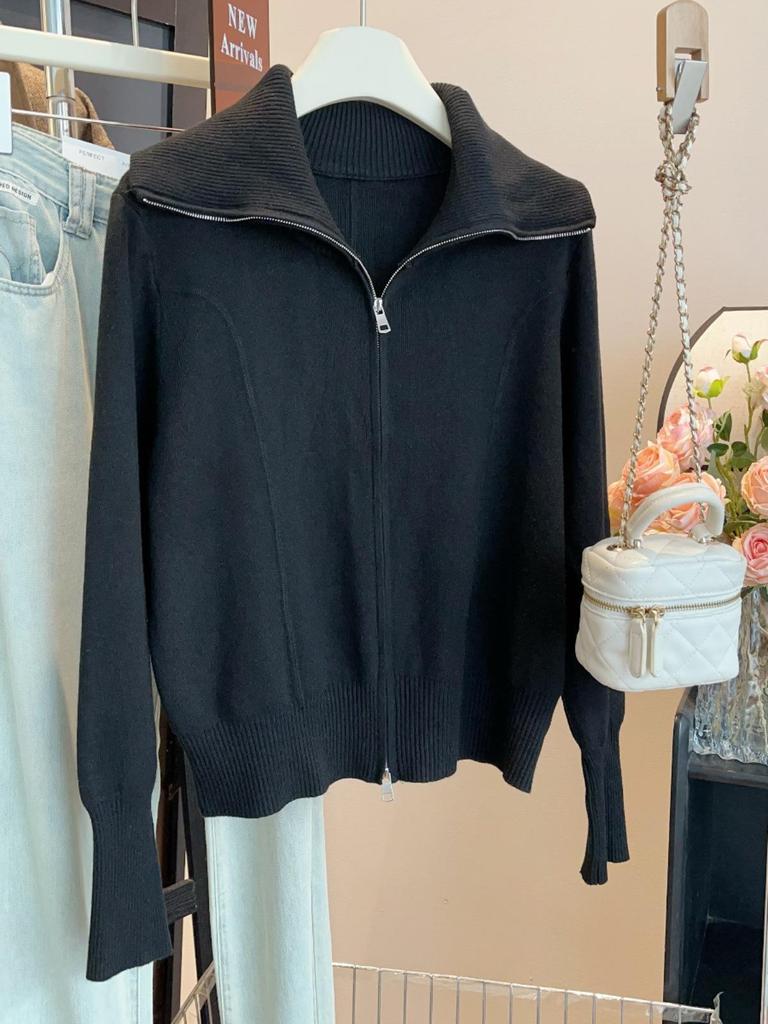 Elegant Korean Style Women's Long-Sleeve Lapel Cardigan Sweater