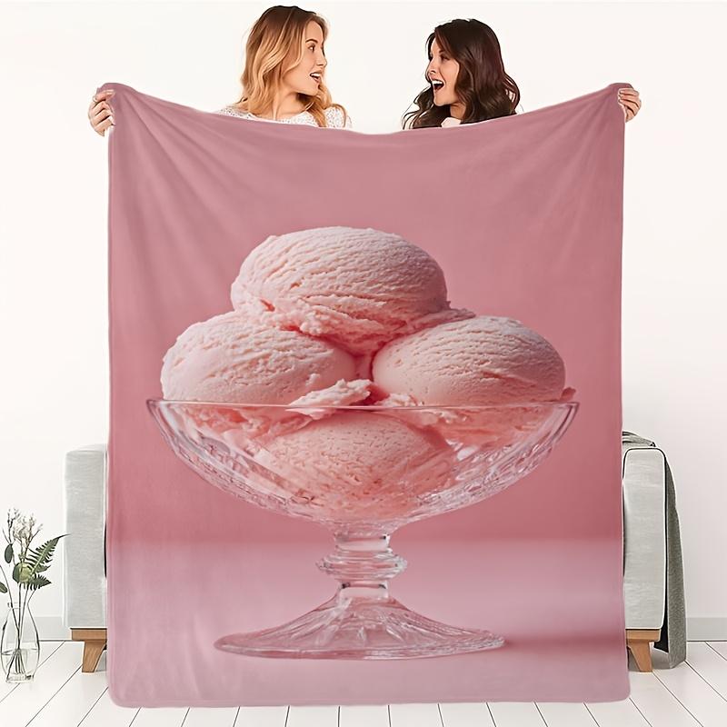 Roze ijsschep thema Flanellen bedrukt deken geschikt voor alle seizoenen geschikt voor woonkamer kantoor bank en reizen