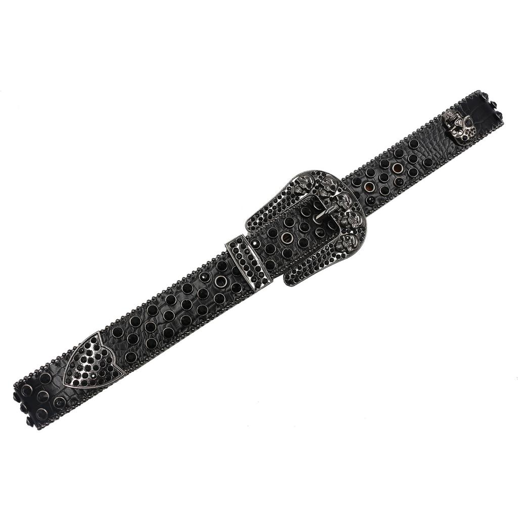 Rhinestone Belt Skull Belt Inlaid with Diamond Alloy Pin Buckle Belt Boypunk Fashion Trend Wide Belt Women