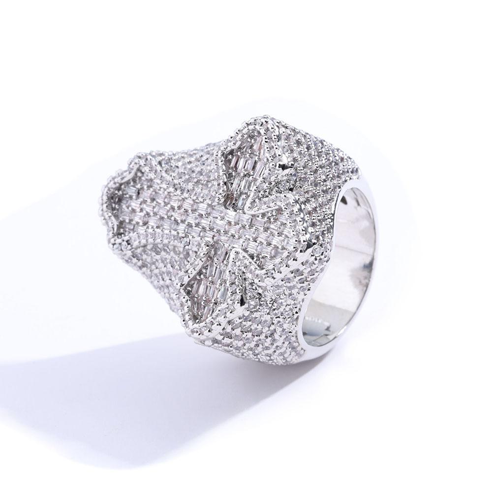 Hip Hop Hit Zircon Cross Ring, Personalized Accessory, Trendy Men's Ring