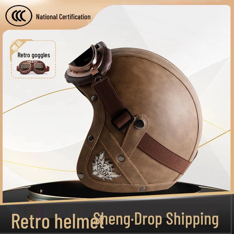 

Certified Retro Leather Motorcycle & Scooter Helmet for All Seasons Medium чорний