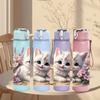 1PC Kitten Cat With Pink Floral Print 750ml Color Plastic Sports Water Bottle Leakproof Flip Straw Lid Suitable for Sports Office Home Use