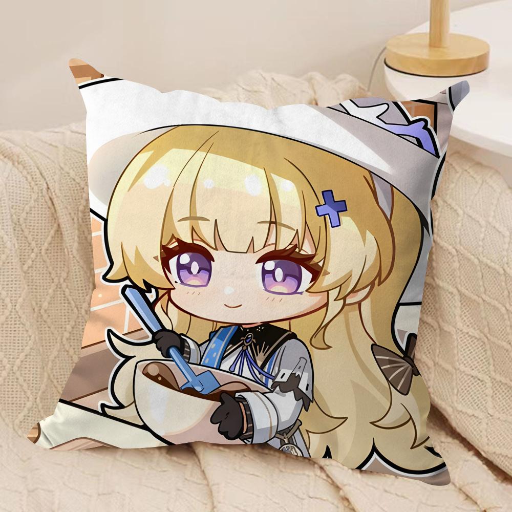 Phoebe cute wuthering waves Cushion Cover Silky Short Plush Invisible Zipper Dustproof Sofa Pillow Case for Home Decor