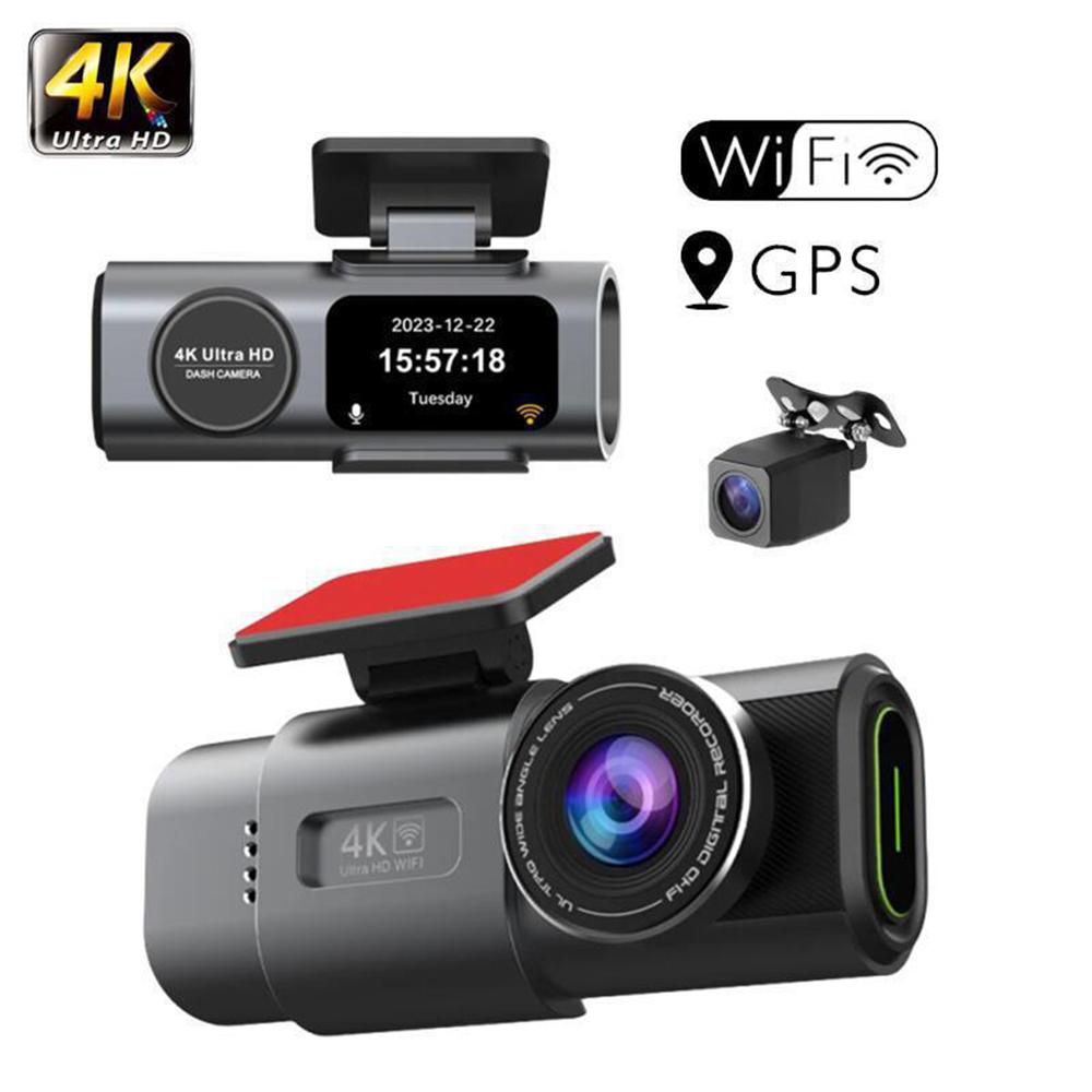 4K+1080P Front and Rear Driving Recorder Super Night Vision HD Dash Cam with Screen for Cars 2.4G WiFi Dash Camera Loop Recording Car Recorder