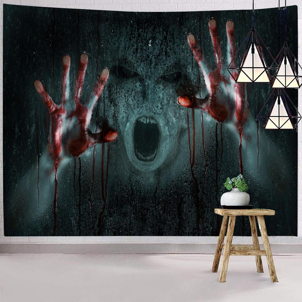 Dark Halloween Horror Tapestry Scared of Zombies Wall Hanging Witch Mysterious Woman  Home Decor Holiday Backdrop