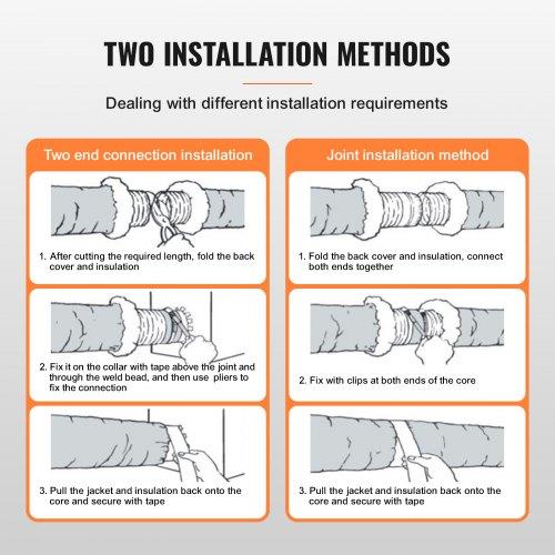 VEVOR Dryer Vent Hose, 203.2MM Insulated Flexible Duct 7.62M Long with 2 Duct Clamps
